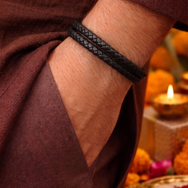 The Perfect Rakhi Gift For Every Brother – STARRY TWINE BLACK Premium Leather Bracelets With Timeless Style (8 Inch)