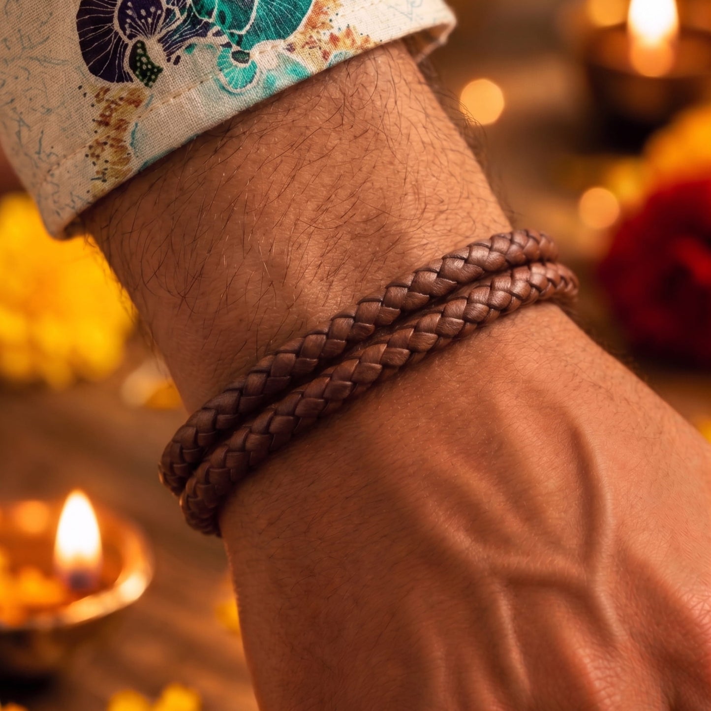 THE MEN THING The Perfect Rakhi Gift For Every Brother – STARRY TWINE BROWN - Premium Genuine Leather Bracelet With Timeless Style (8 Inch)