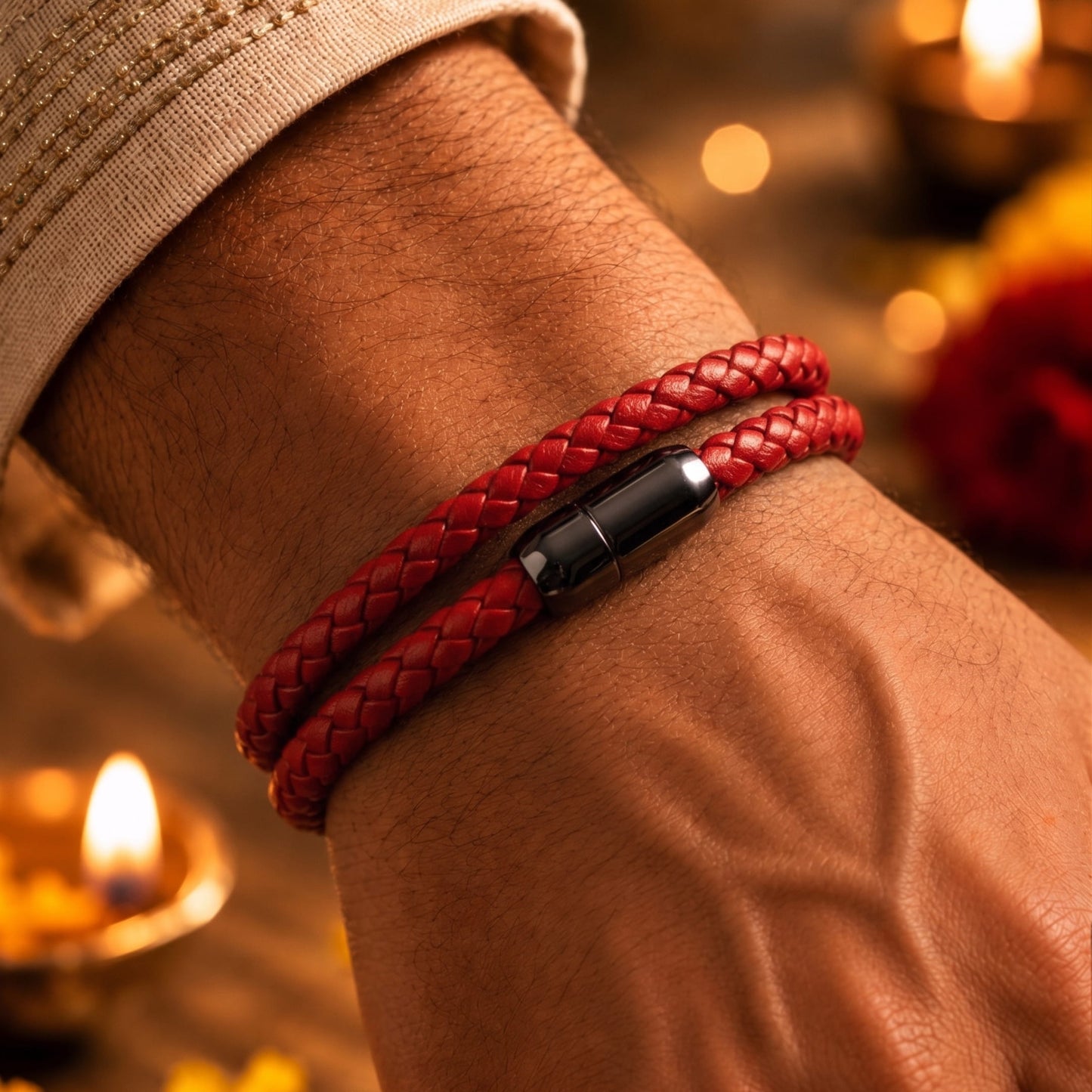 THE MEN THING The Perfect Rakhi Gift For Every Brother – STARRY TWINE RED Premium Leather Bracelets With Timeless Style (8 Inch)
