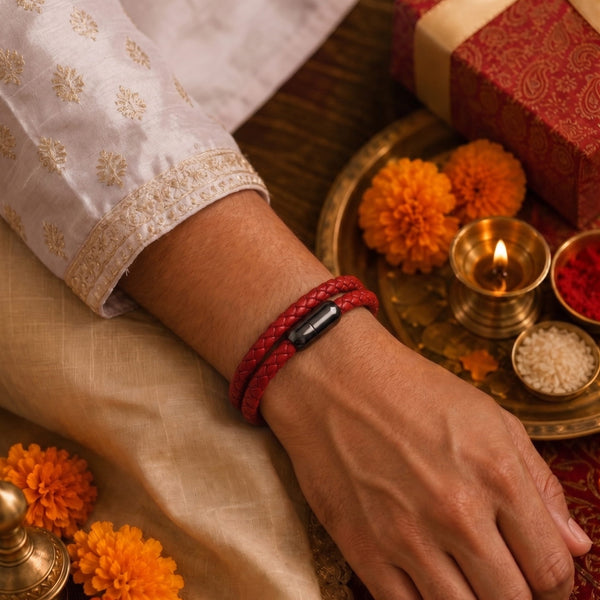 The Perfect Rakhi Gift For Every Brother – STARRY TWINE RED Premium Leather Bracelets With Timeless Style (8 Inch)