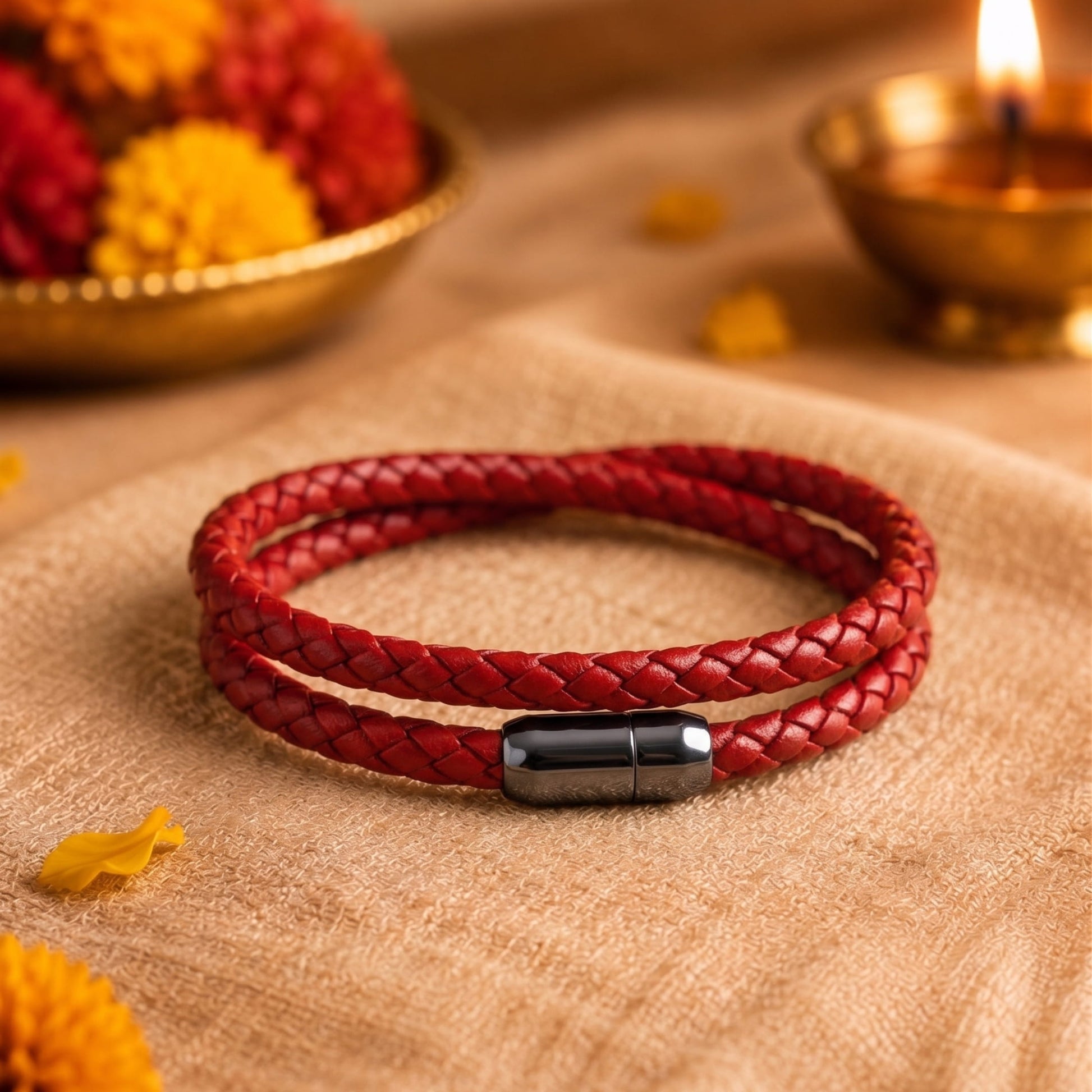THE MEN THING The Perfect Rakhi Gift For Every Brother – STARRY TWINE RED Premium Leather Bracelets With Timeless Style (8 Inch)