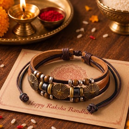 THE MEN THING The Perfect Rakhi Gift For Every Brother – TERRA BROWN - Premium Genuine Leather Bracelet With Timeless Style (Adjustable)