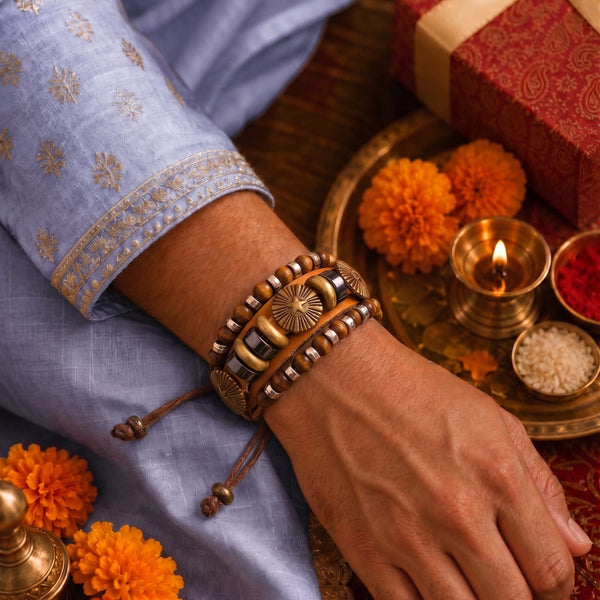 The Perfect Rakhi Gift For Every Brother – TERRA BROWN - Premium Genuine Leather Bracelet With Timeless Style (Adjustable)