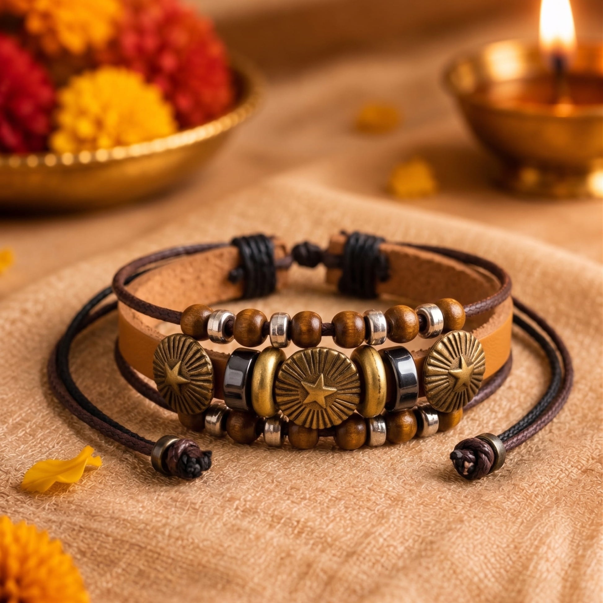 THE MEN THING The Perfect Rakhi Gift For Every Brother – TERRA BROWN - Premium Genuine Leather Bracelet With Timeless Style (Adjustable)