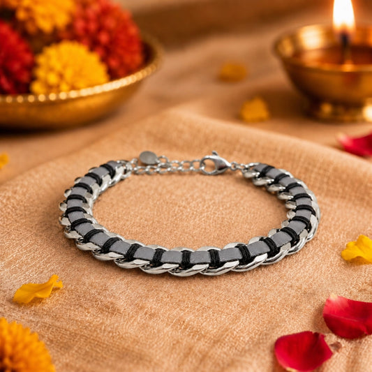 THE MEN THING The Perfect Rakhi Gift For Every Brother – TITAN BRAID - Premium Genuine Leather Bracelet With Timeless Style (8 Inch)