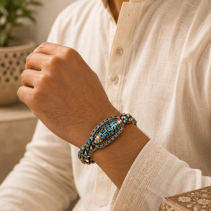 THE MEN THING The Perfect Rakhi Gift For Every Brother – TURQUOISE NINE-EYED DZI - Premium Genuine Copper Bracelet With Timeless Style (8 Inch)