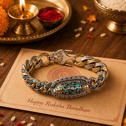 THE MEN THING The Perfect Rakhi Gift For Every Brother – TURQUOISE NINE-EYED DZI - Premium Genuine Copper Bracelet With Timeless Style (8 Inch)