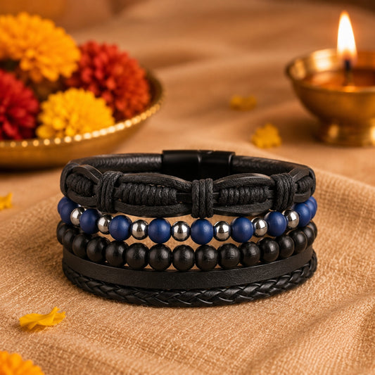 THE MEN THING The Perfect Rakhi Gift For Every Brother – TWILIGHT FORGE Premium Leather Bracelet With Timeless Style (8 Inch)