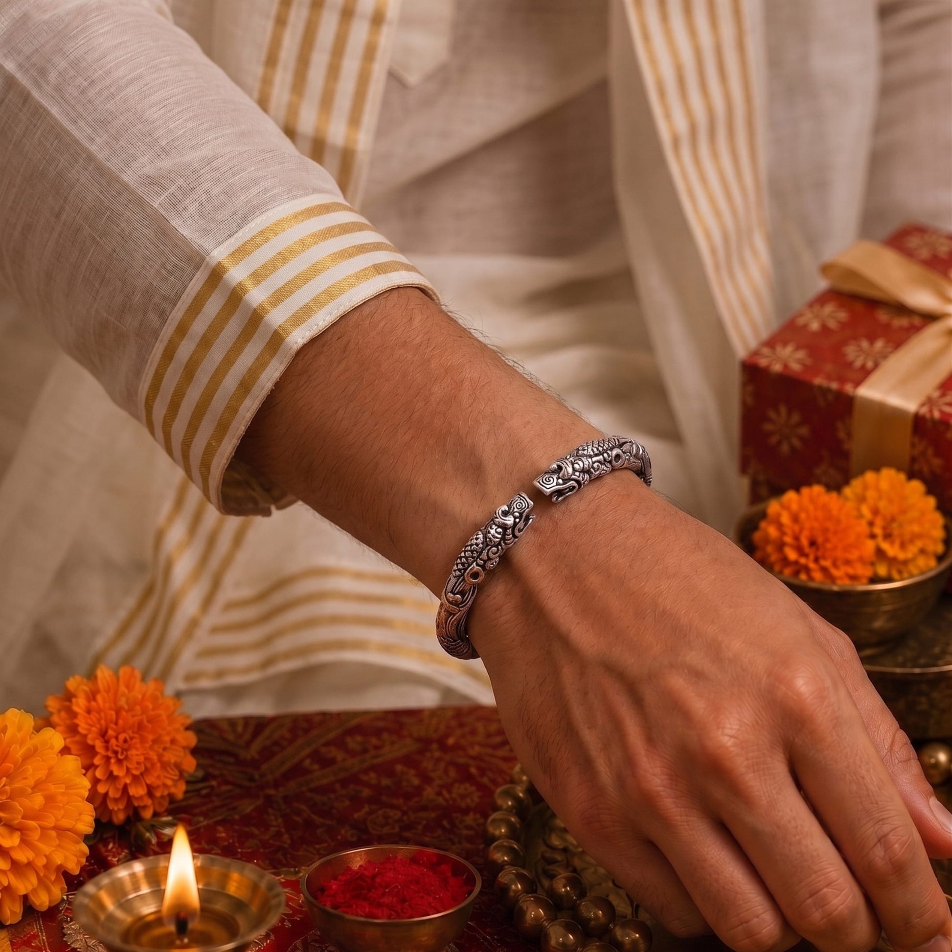 THE MEN THING The Perfect Rakhi Gift For Every Brother – TWO HEADED DRAGON - Premium Genuine Alloy Bracelet With Timeless Style (Adjustable)