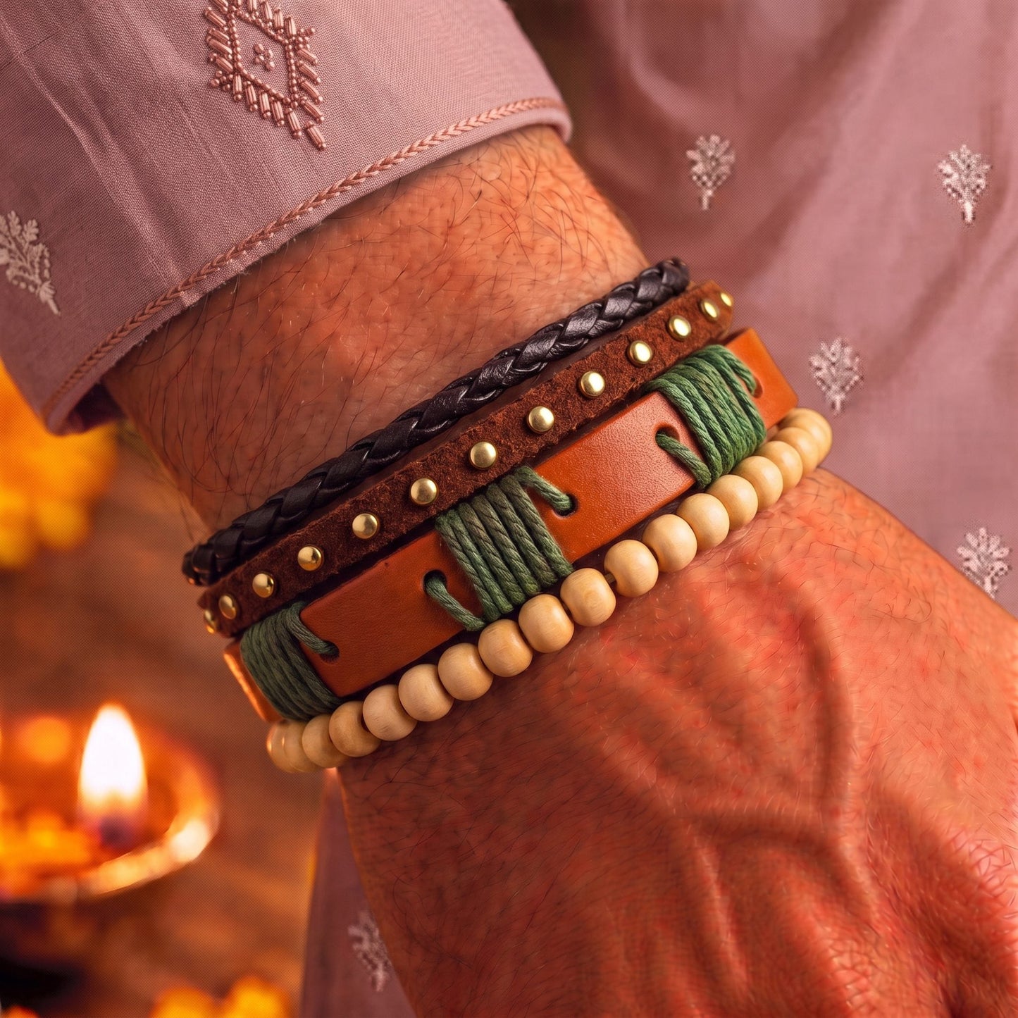 THE MEN THING The Perfect Rakhi Gift For Every Brother – URBAN TRIBE STACK - Leather Adjustable Bracelets With Timeless Style