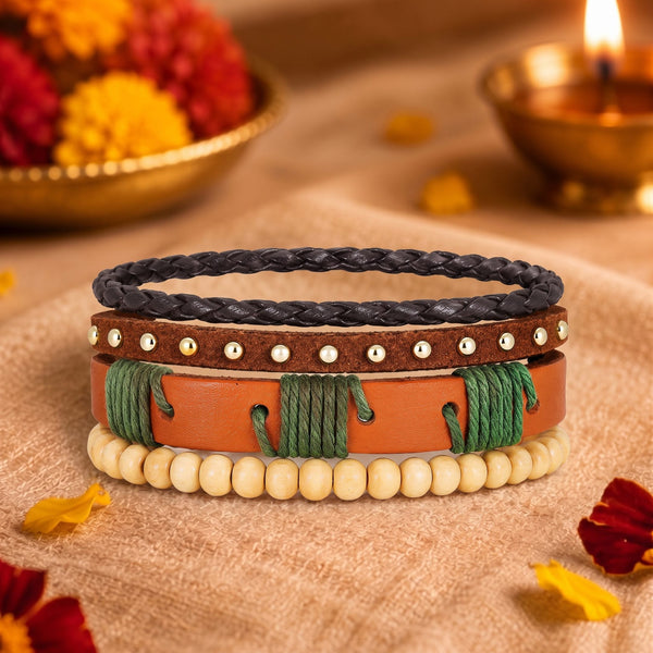 The Perfect Rakhi Gift For Every Brother – URBAN TRIBE STACK - Leather Adjustable Bracelets With Timeless Style