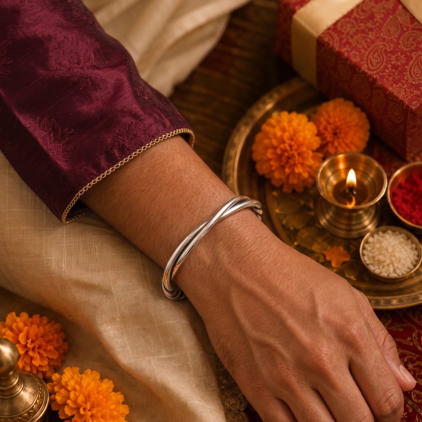 THE MEN THING The Perfect Rakhi Gift For Every Brother – VERVE TWISTED Premium Alloy Bracelet With Timeless Style (8 Inch)