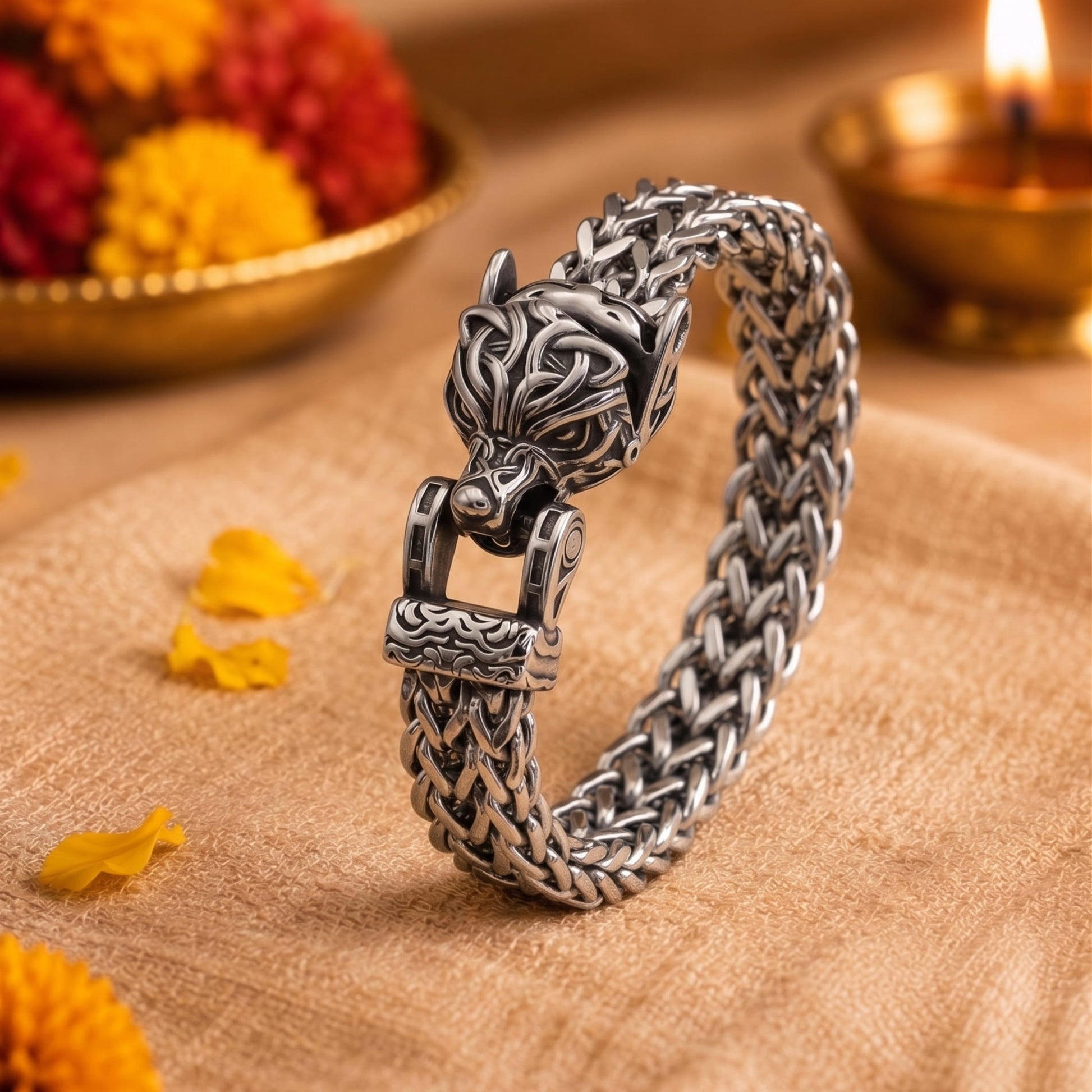 THE MEN THING The Perfect Rakhi Gift For Every Brother – VIKING WOLF HEAD - Premium Genuine Titanium Steel Bracelet With Timeless Style (8 Inch)