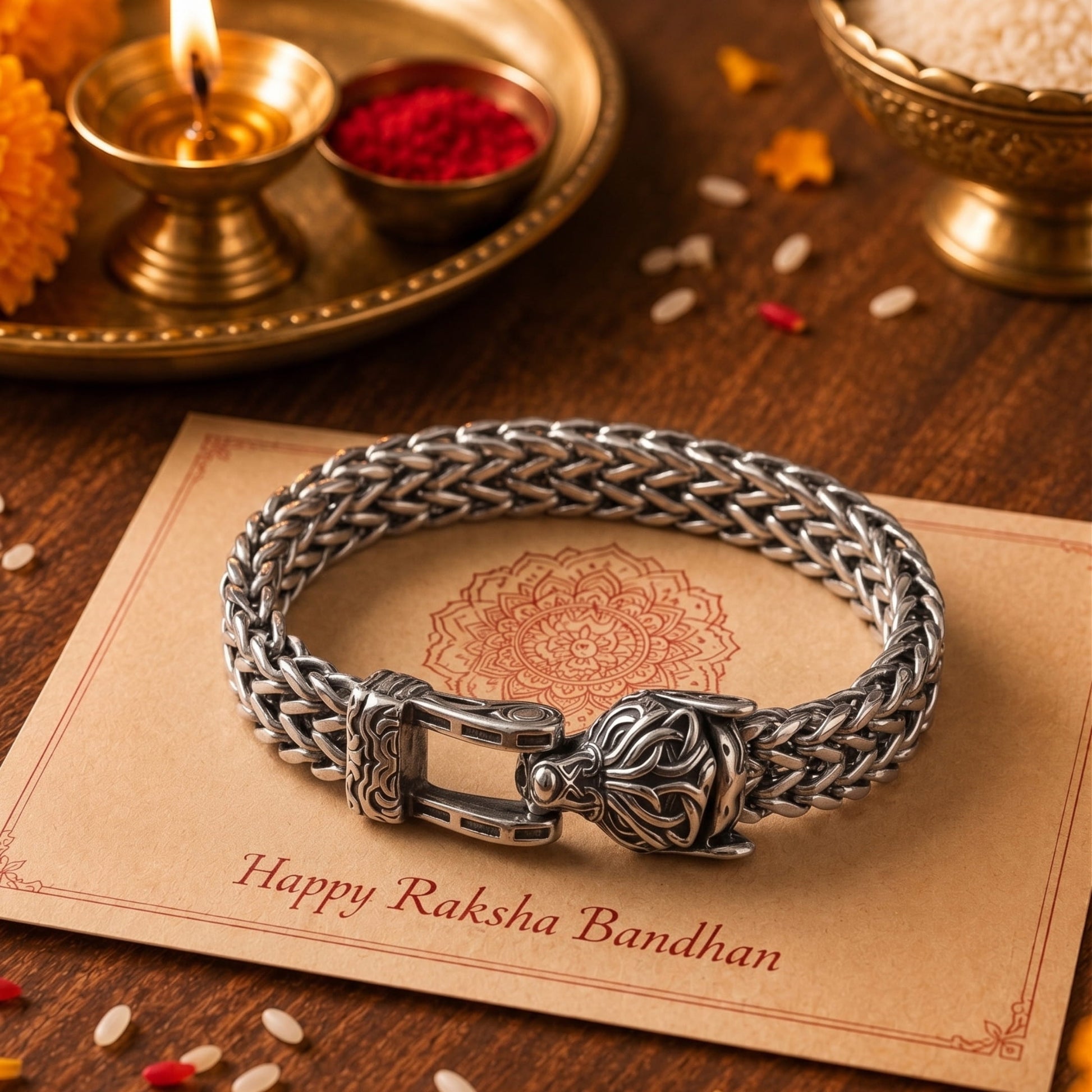THE MEN THING The Perfect Rakhi Gift For Every Brother – VIKING WOLF HEAD - Premium Genuine Titanium Steel Bracelet With Timeless Style (8 Inch)