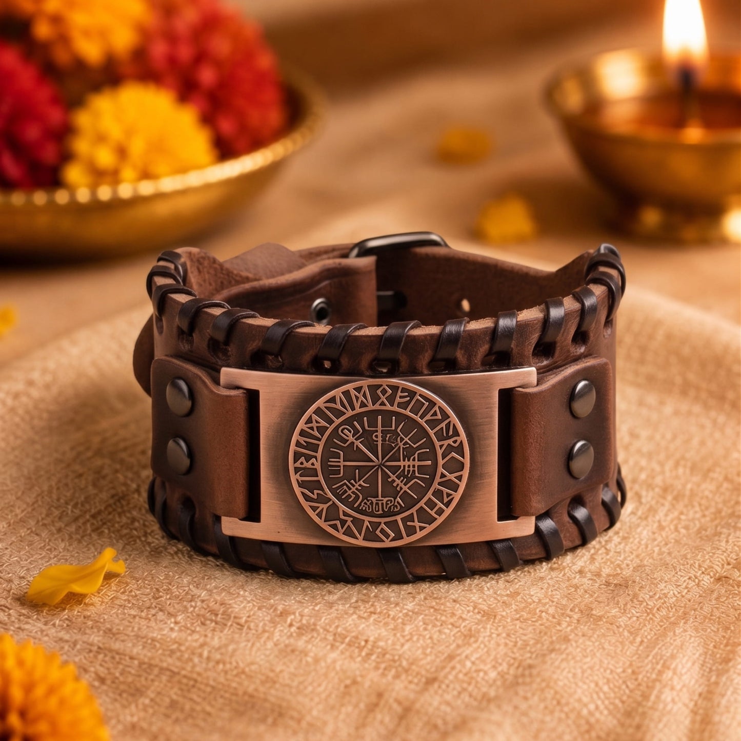 THE MEN THING The Perfect Rakhi Gift For Every Brother – WAYFINDER VIKING BROWN Premium Leather Bracelet With Timeless Style (8 Inch)