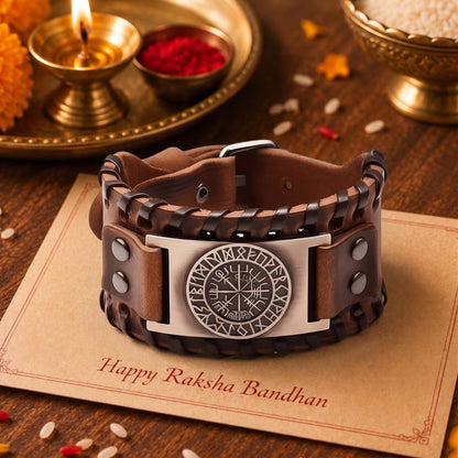 THE MEN THING The Perfect Rakhi Gift For Every Brother – WAYFINDER VIKING BROWN Premium Leather Bracelet With Timeless Style (8 Inch)