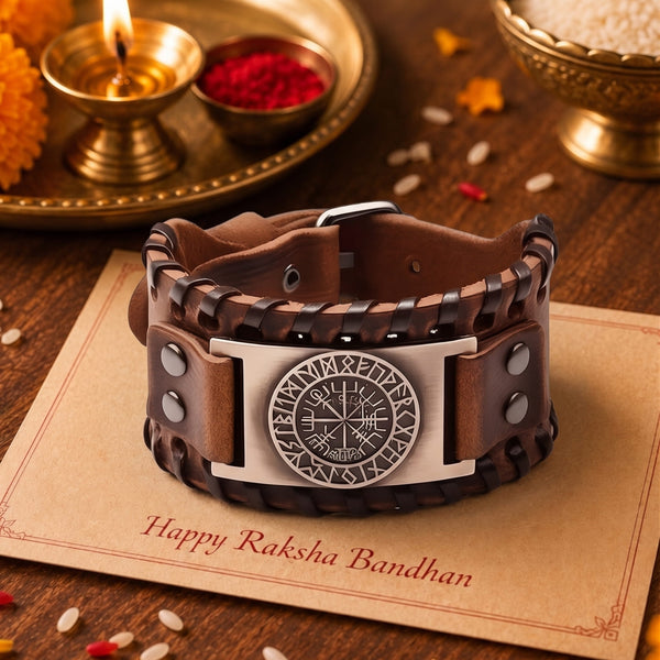 The Perfect Rakhi Gift For Every Brother – WAYFINDER VIKING BROWN Premium Leather Bracelet With Timeless Style (8 Inch)