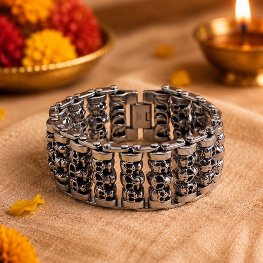 THE MEN THING The Perfect Rakhi Gift For Every Brother – WIDE SKULL - Premium Genuine Titanium Steel Bracelet With Timeless Style (8 Inch)