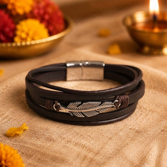THE MEN THING The Perfect Rakhi Gift For Every Brother – WING SPIRIT - Premium Genuine Leather Bracelet With Timeless Style (8 Inch)