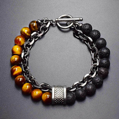 Beadfusion Brown - Natural Beads Bracelet For Men Become Money Magnet Black Tiger Eye Stone Colorful